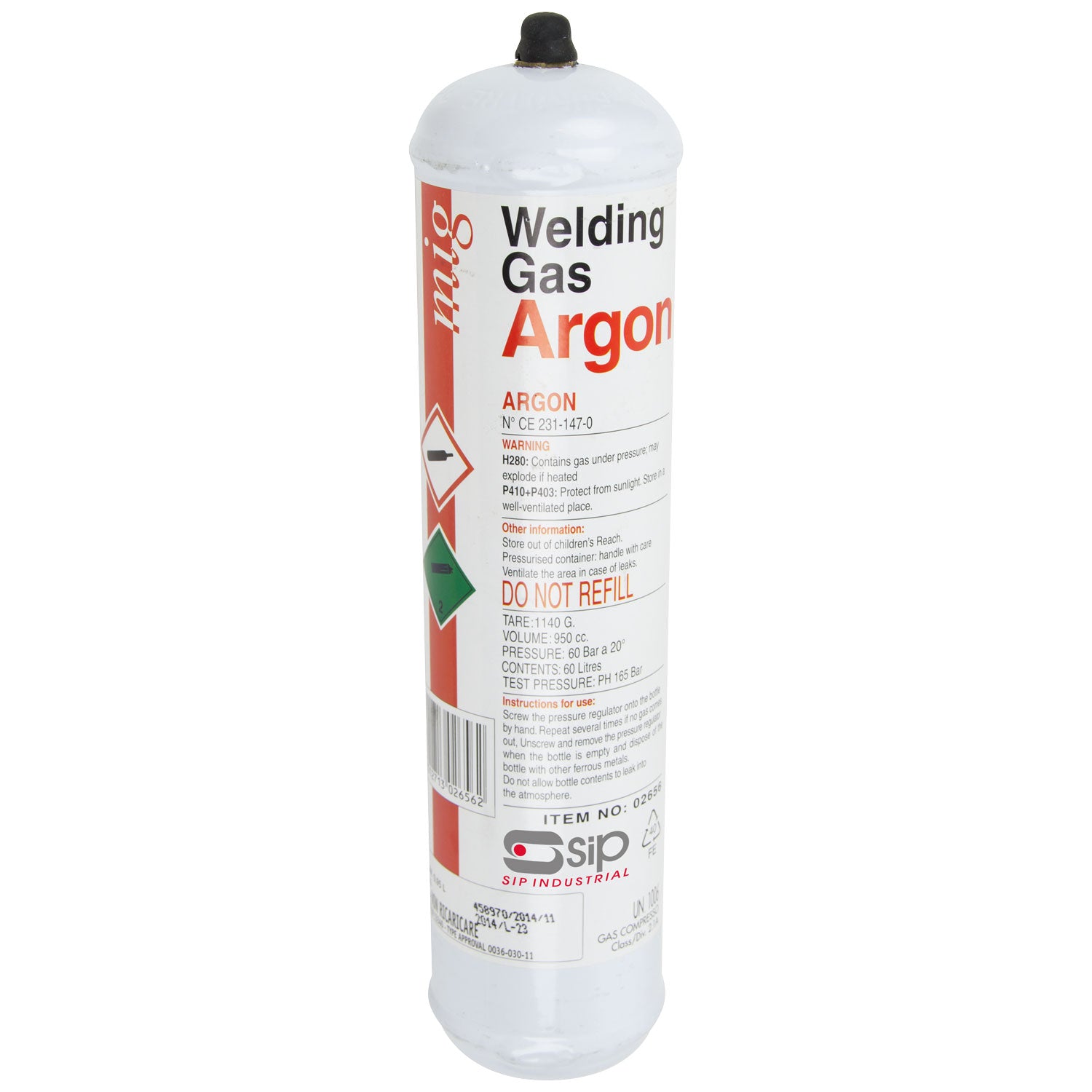 SIP 02656 390g Argon Disposable Gas Bottle