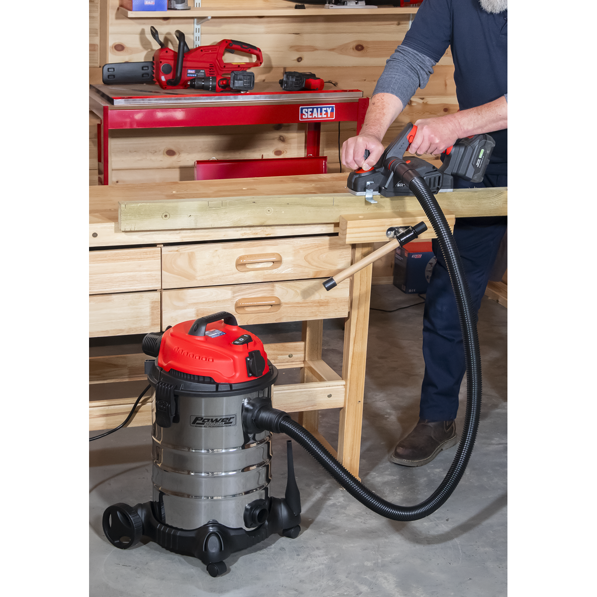 Sealey PC300SDAUTO 30L Industrial Vacuum Cleaner Wet & Dry with Stainless Steel Drum & Auto-Start 1400W/230V