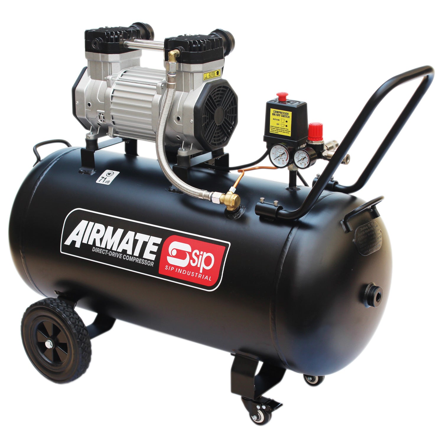 SIP 05481 DD 3hp 100ltr Low Noise Oil-Free Direct Drive Compressor