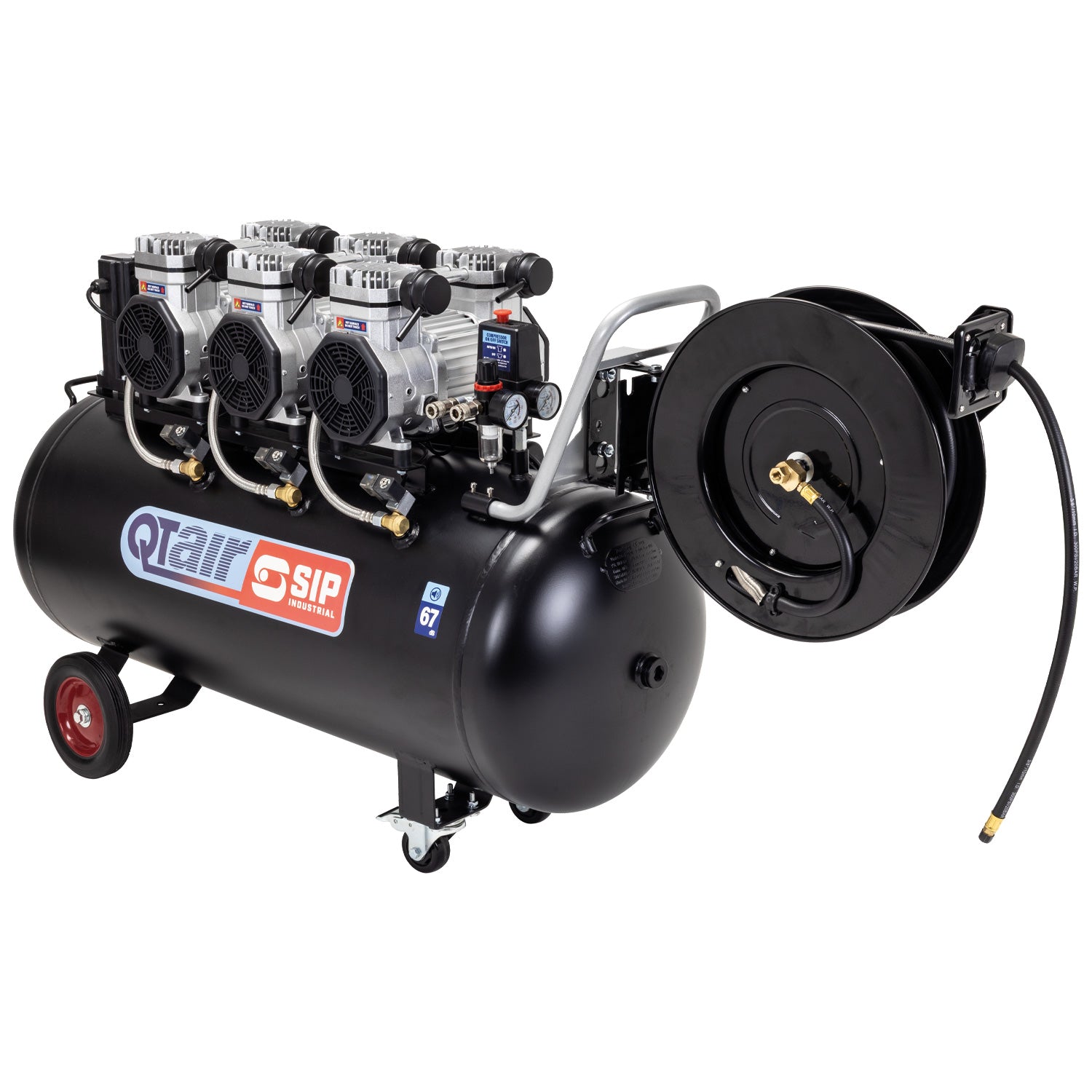 SIP 05498AHR15 QT AIR DD 4.5hp 200ltr Ultra Low Noise Compressor & Hose Reel Package