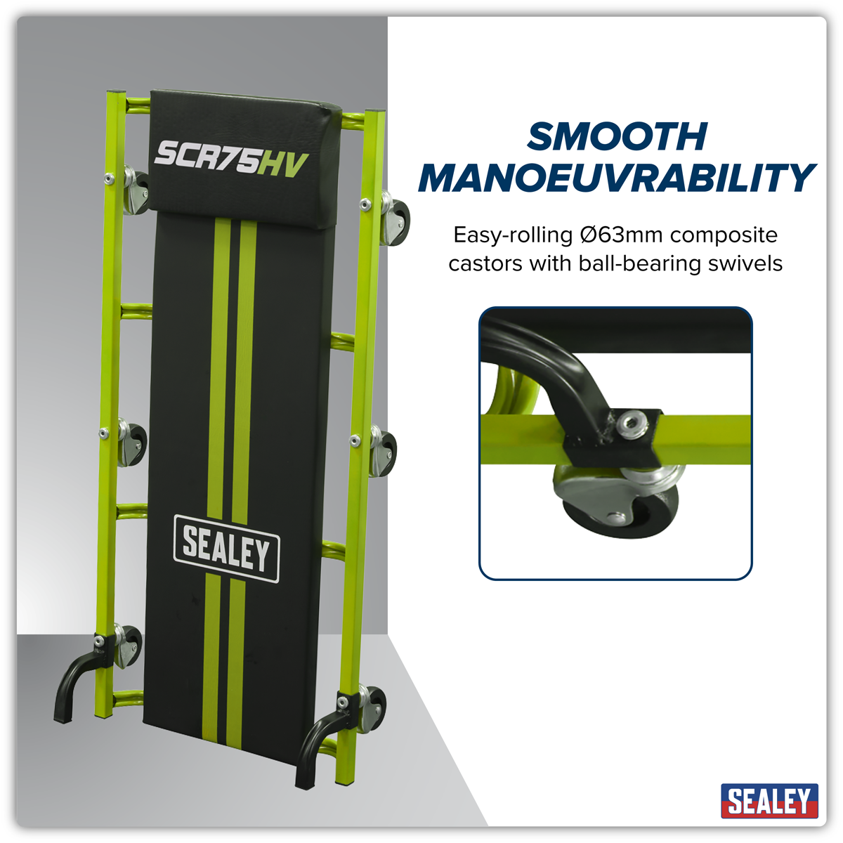 Sealey SCR75HV 36" Deluxe American-Style Creeper with Steel Frame & 6 Wheels - Green