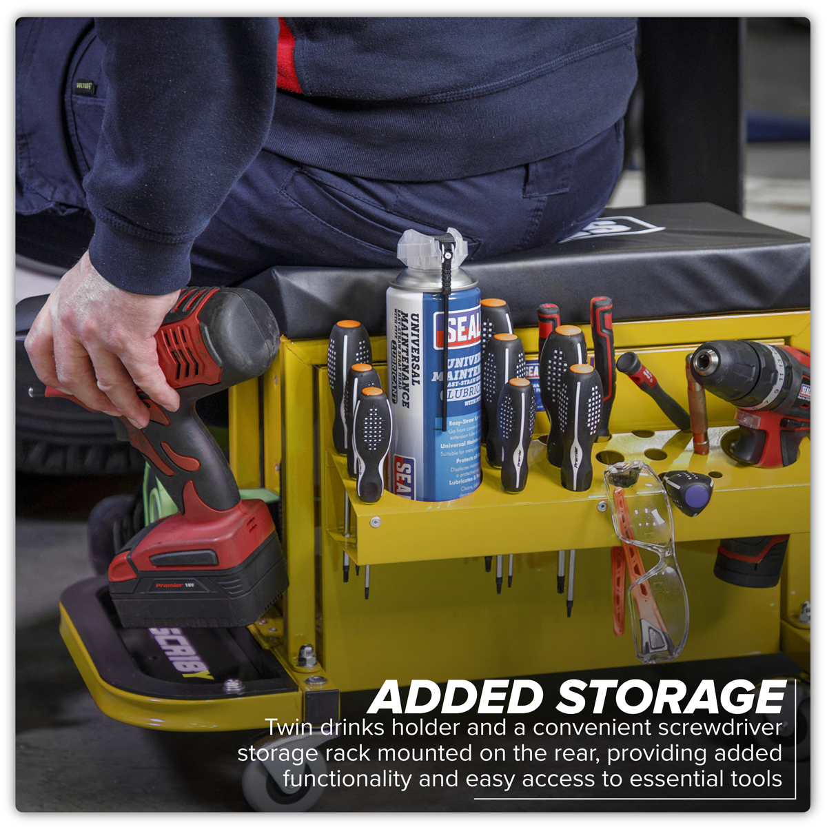 Sealey SCR18Y Mechanic's Utility Seat & Toolbox - Yellow