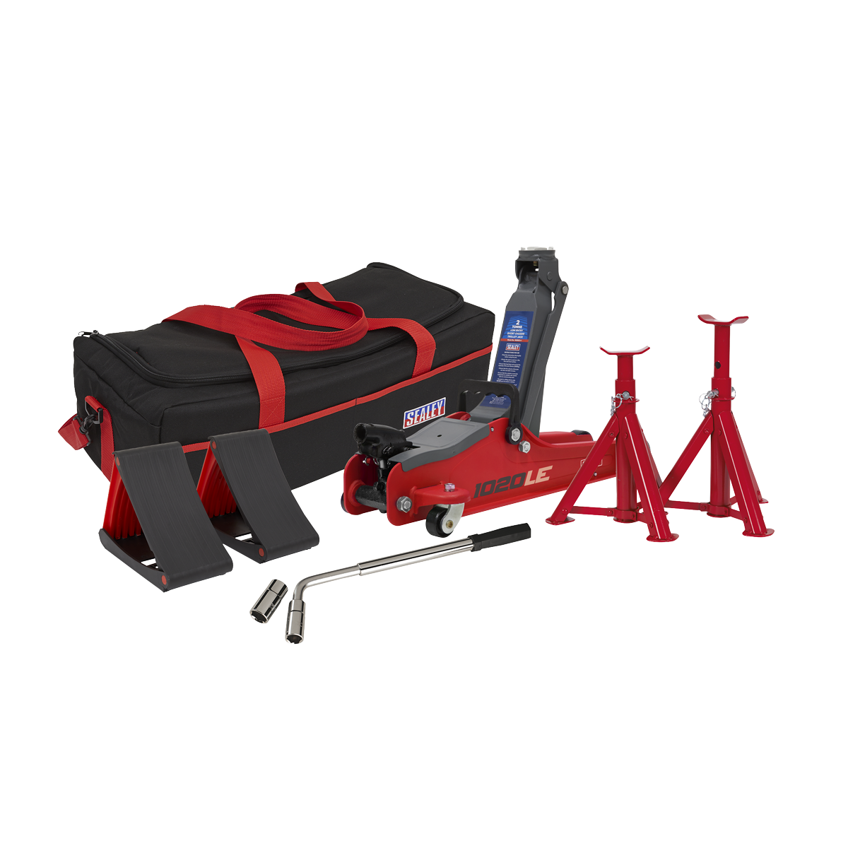 Sealey 1020LEBAGCOMBO Trolley Jack 2tonne Low Entry Short Chassis & Accessories Bag Combo - Red