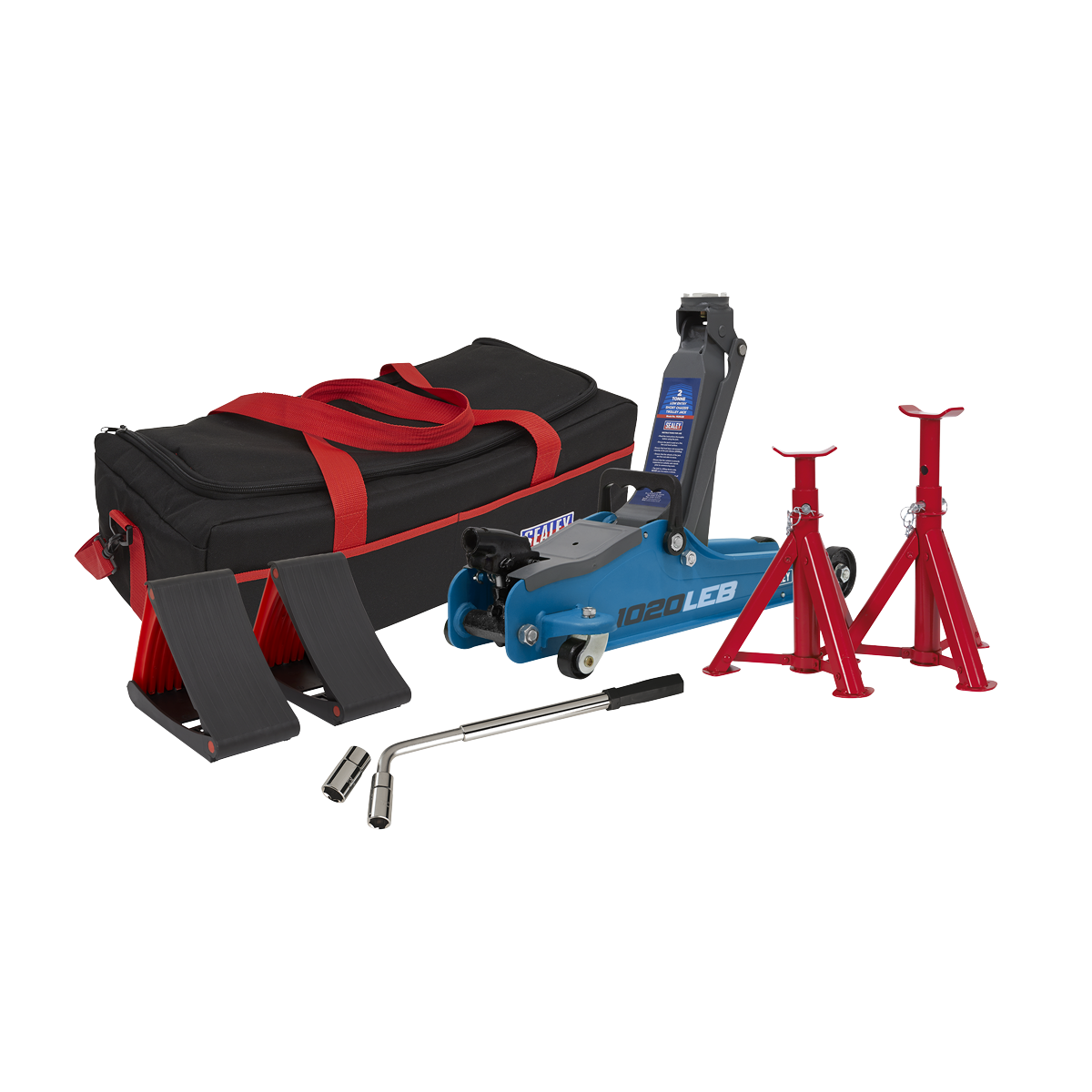 Sealey 1020LEBBAGCOMBO Trolley Jack 2tonne Low Entry Short Chassis & Accessories Bag Combo - Blue