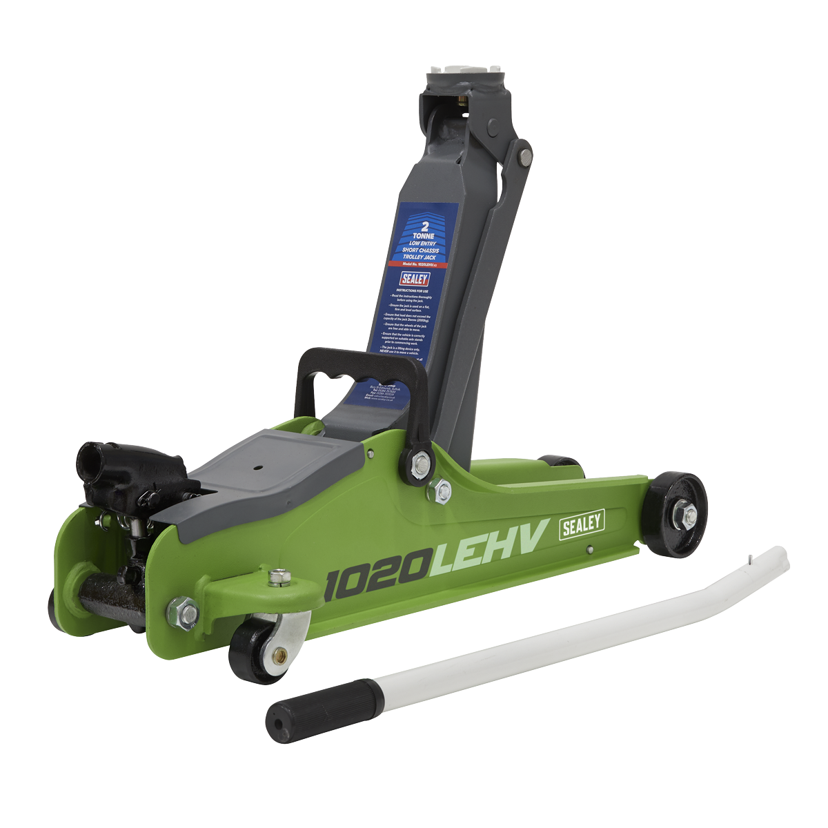 Sealey 1020LEHVBAGCOMBO Trolley Jack 2tonne Low Entry Short Chassis & Accessories Bag Combo - Hi-Vis Green