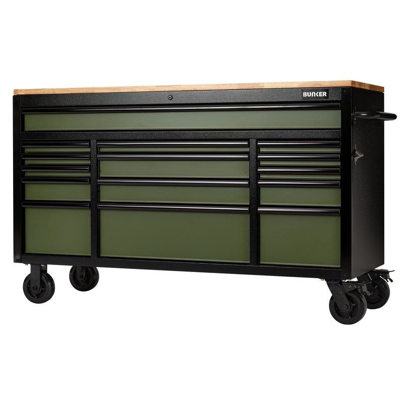 BUNKER 27333 15 Drawer Workbench Roller Tool Cabinet, 61"