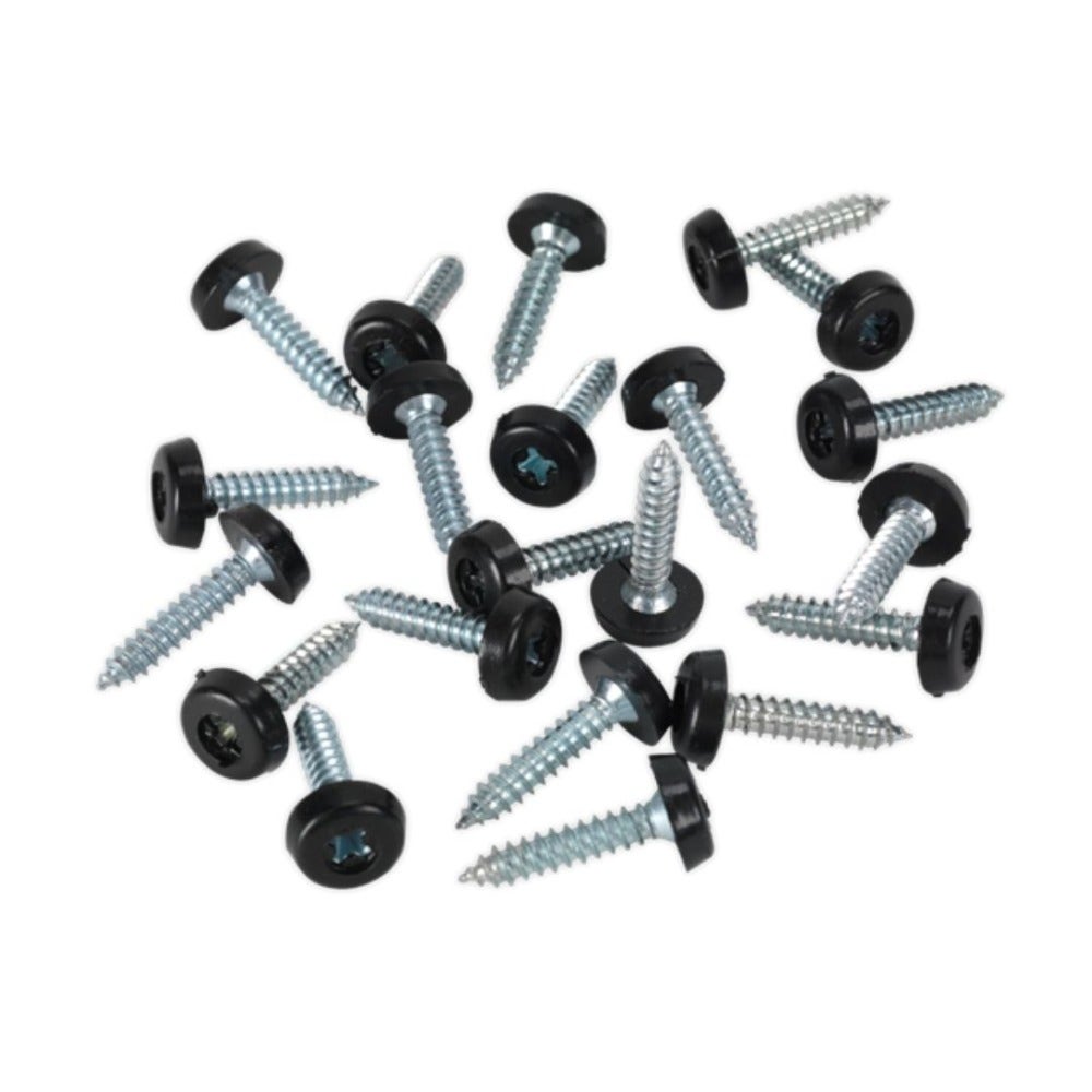 Sealey PTNP7 Numberplate Screw Plastic Enclosed Head 4.8 x 24mm Black Pack of 50