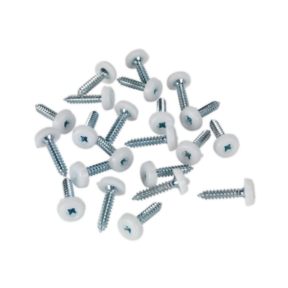 Sealey PTNP5 Numberplate Screw Plastic Enclosed Head 4.8 x 24mm White Pack of 50