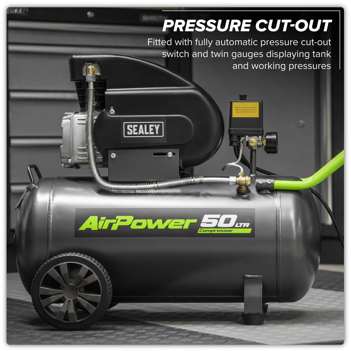 Sealey SAC5020EPK Air Compressor 50L Direct Drive 2hp with 4pc Air Accessory Kit