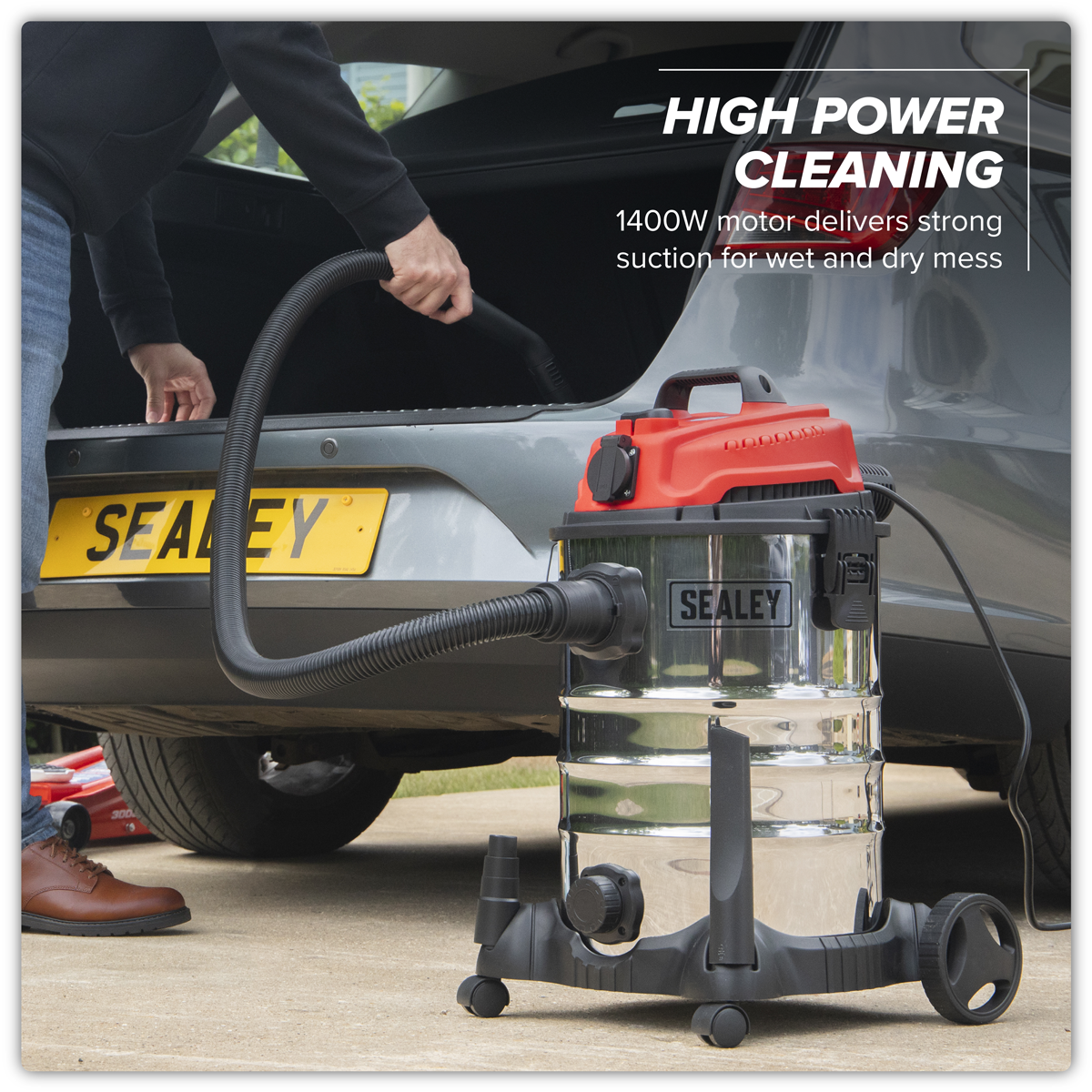 Sealey PC300SDAUTO 30L Industrial Vacuum Cleaner Wet & Dry with Stainless Steel Drum & Auto-Start 1400W/230V