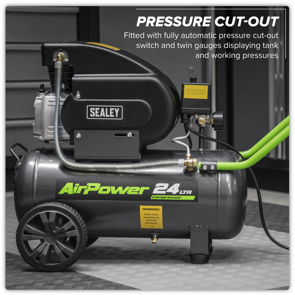 Sealey SAC2420EPK Air Compressor 24L Direct Drive 2hp with 4pc Air Accessory Kit