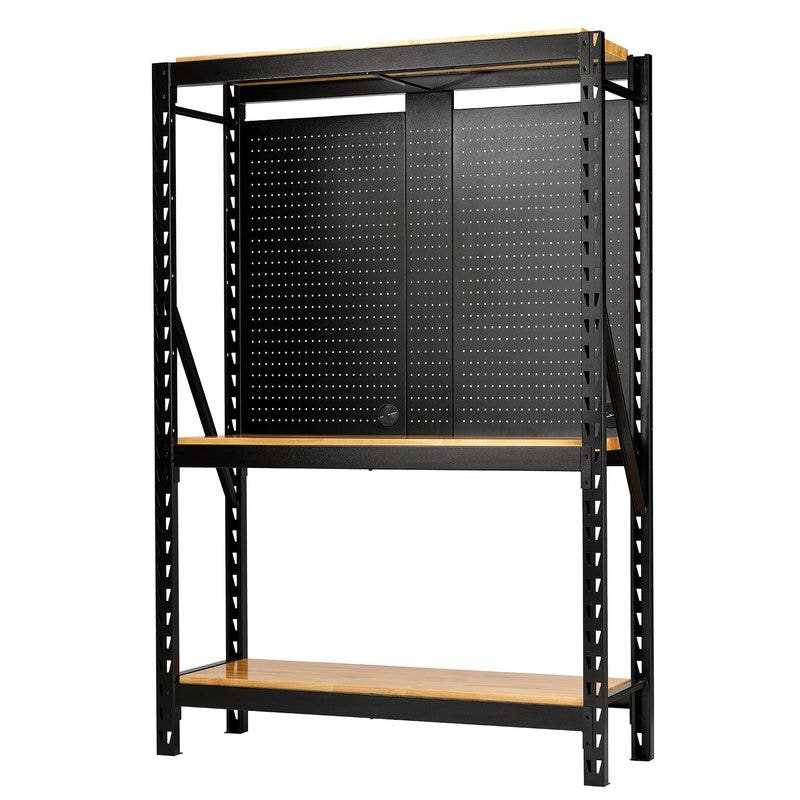 BUNKER 27795 17 Piece Modular 3 Tier Racking with Hardwood Shelving and Pegboards, 1500mm