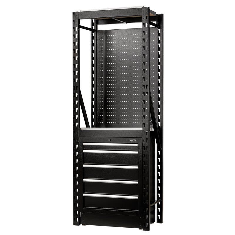 BUNKER 27975 13 Piece Modular Storage Combo 2 Tier Racking with Stainless Steel Shelving, Pegboard and Floor Cabinet, 750mm