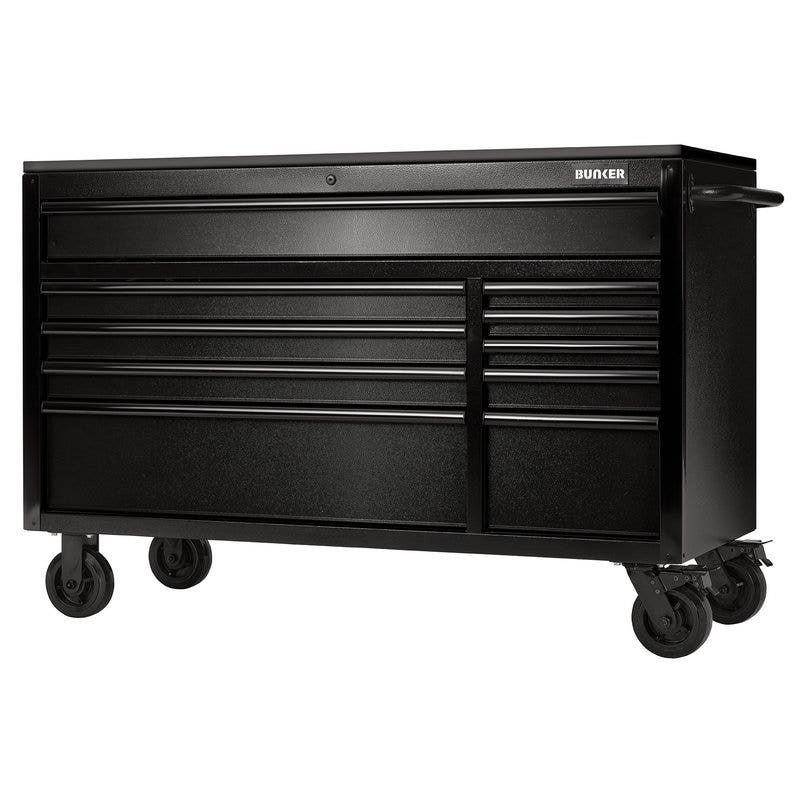 BUNKER 28077 10 Drawer Workbench Roller Tool Cabinet with Black Stainless Steel Worktop, 56"