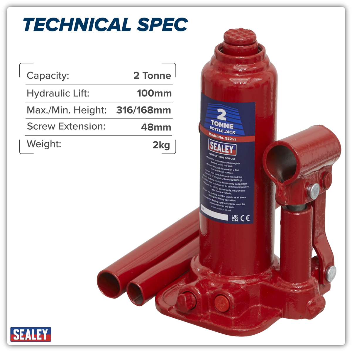 Sealey SJ2BMC Bottle Jack 2tonne with Storage Case