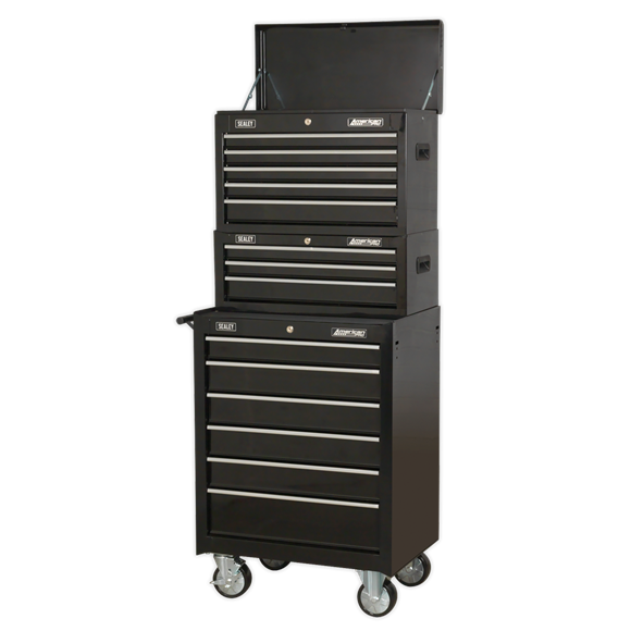 Sealey AP22BSTACK Topchest, Mid-Box & Rollcab 14 Drawer Stack - Black