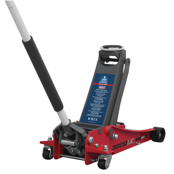 Sealey 3000LE Low Profile Trolley Jack with Rocket Lift 3 Tonne - Red