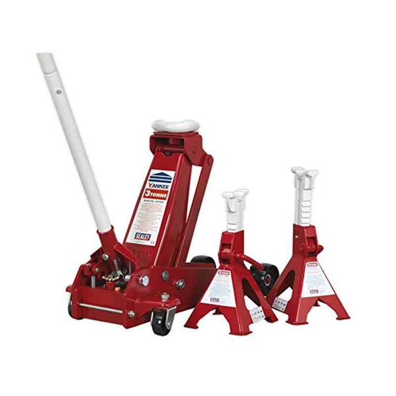 Sealey 3010CX Standard Chassis Trolley Jack 3 Tonne with Axle Stands (Pair) 3 Tonne Capacity per Stand