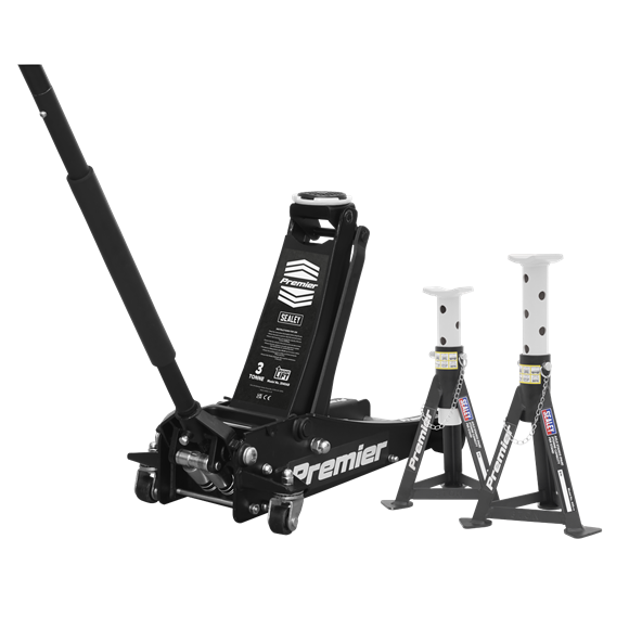 Sealey 3040ABCOMBO 3tonne Trolley Jack with Super Rocket Lift & Axle Stands (Pair)