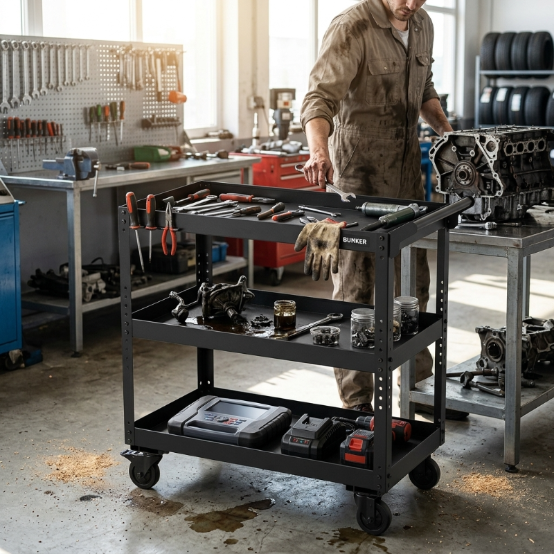 BUNKER 31709 3-Tier Utility Service Cart, 854mm