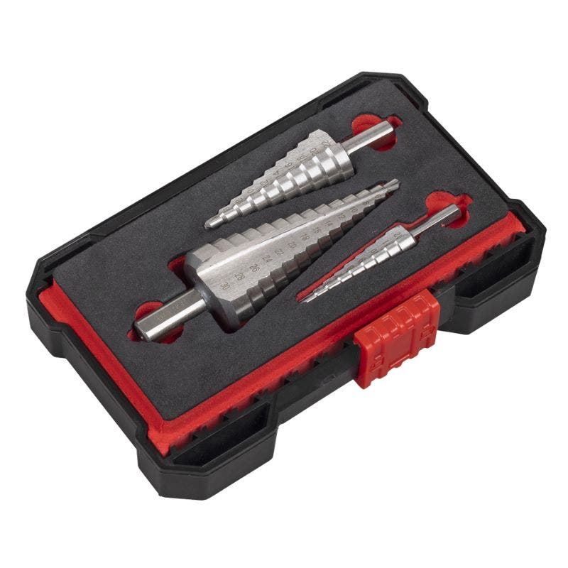 Sealey AK4746 HSS 4341 Step Drill Bit Set 3pc Double Flute