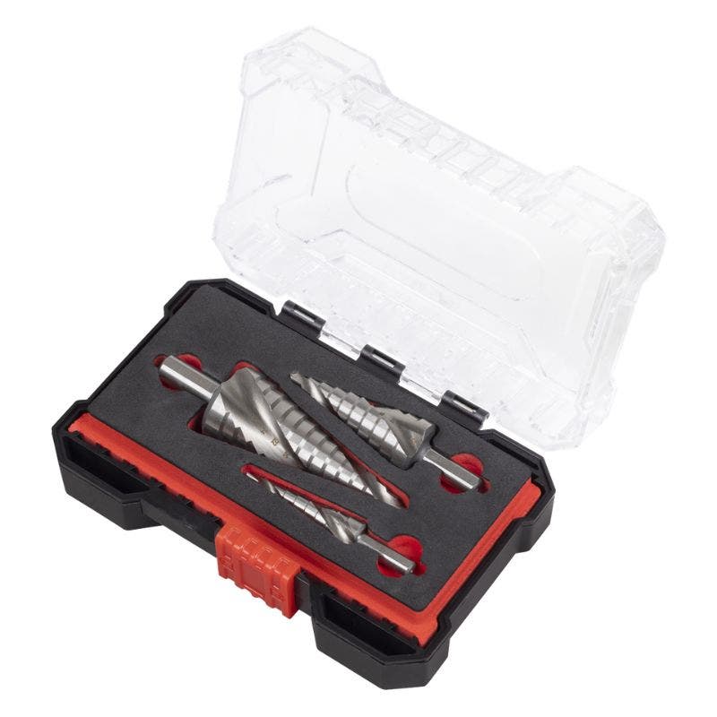 Sealey AK4749 HSS 4341 Step Drill Bit Set 3pc Spiral Flute