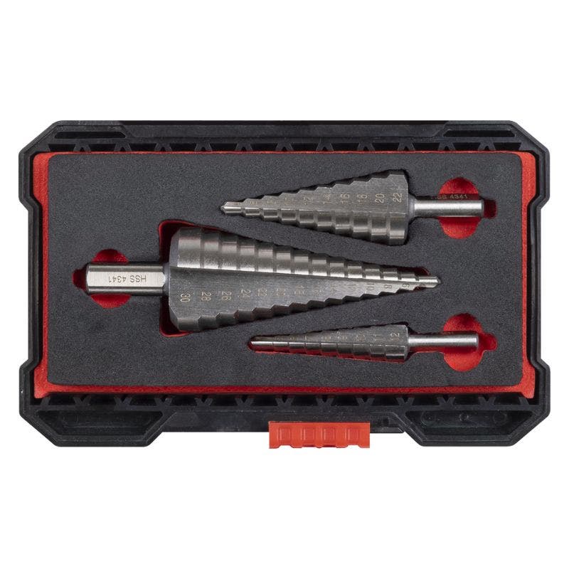 Sealey AK4746 HSS 4341 Step Drill Bit Set 3pc Double Flute