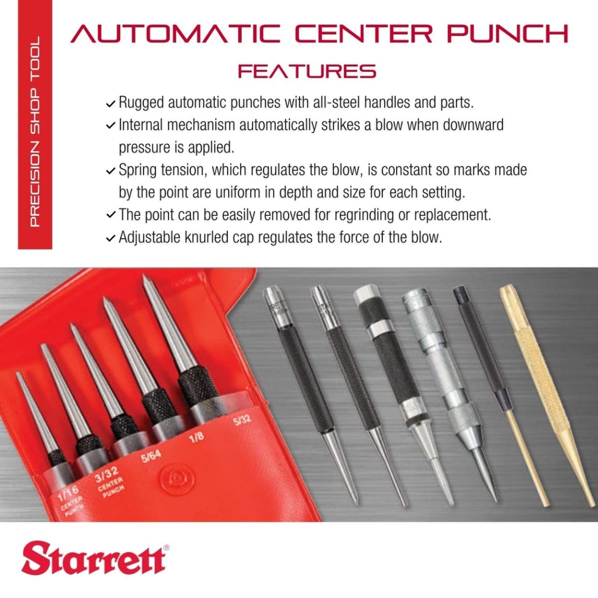 Starrett 18A 125MM 5" Automatic Centre Punch With Adjustable Stroke
