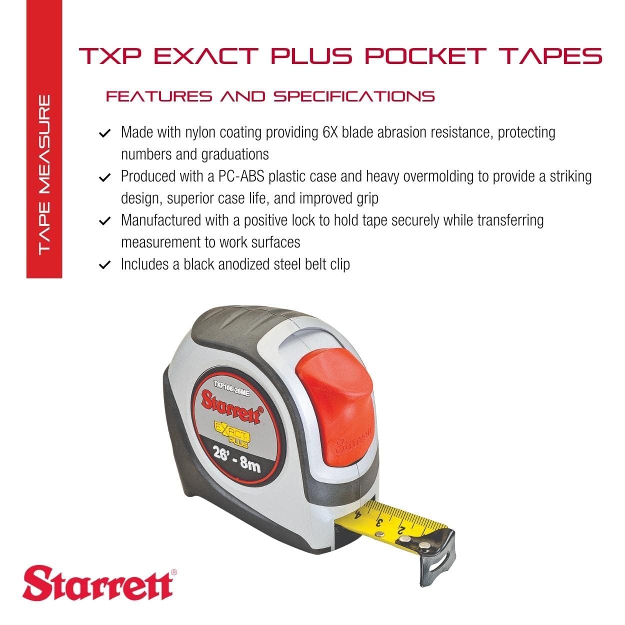 STARRETT KTXP106-26ME-N POCKET TAPE 8M PLUS POCKET TAPE
