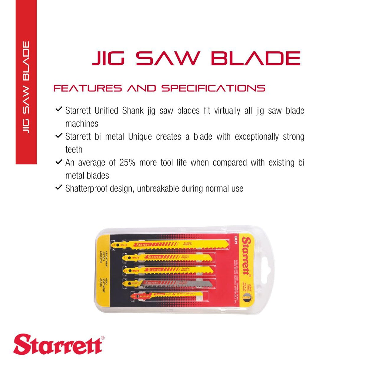 Starrett Assorted Wood Cutting Jigsaw Blade Set BU1 (5Pcs)