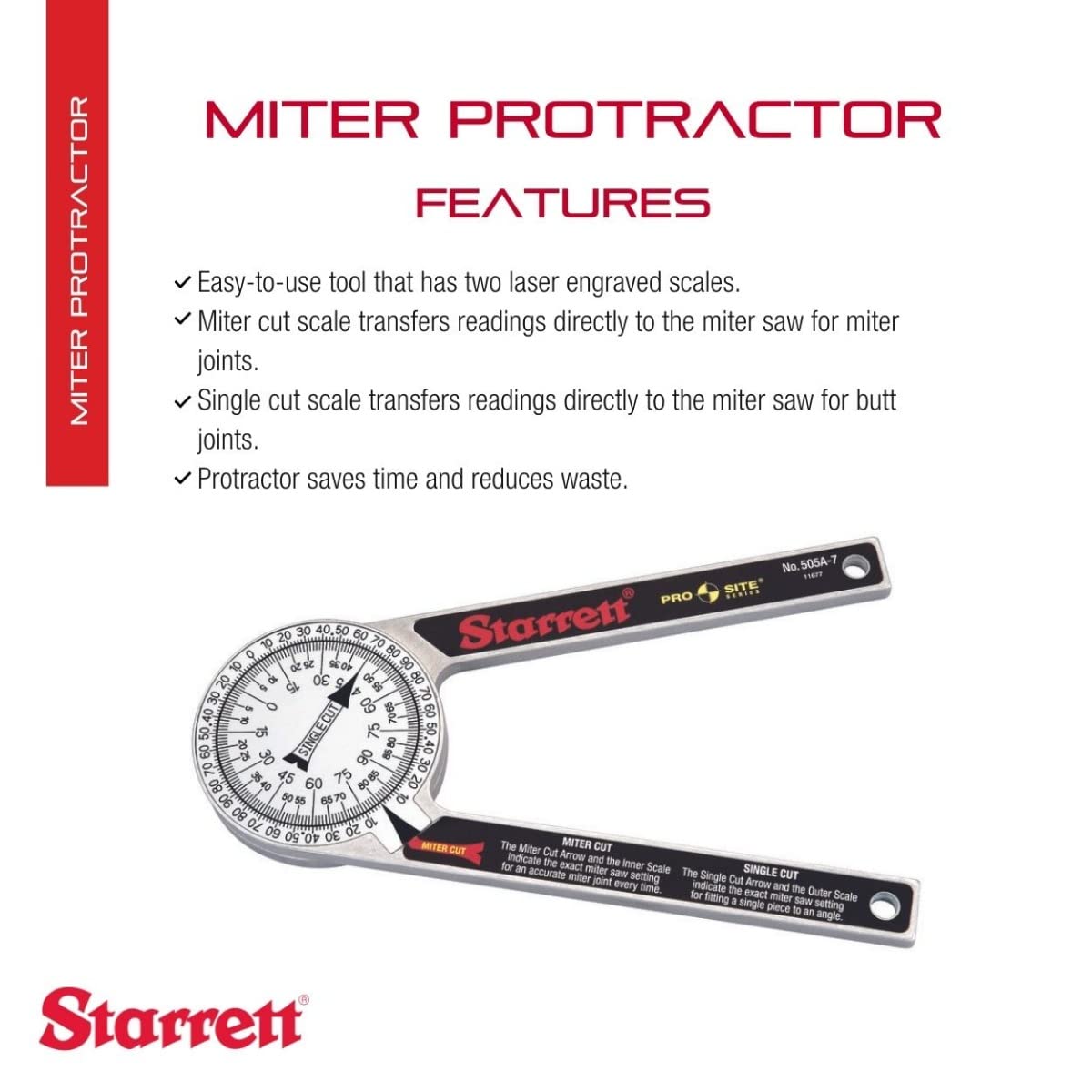 Starrett 505A-7 175mm (7″) Aluminium Mitre Protractor