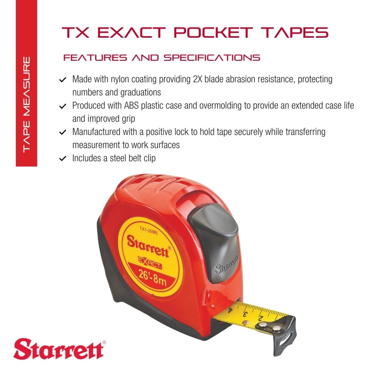 Starrett KTX1-26ME-N 8m Eact Plus Pocket Tape