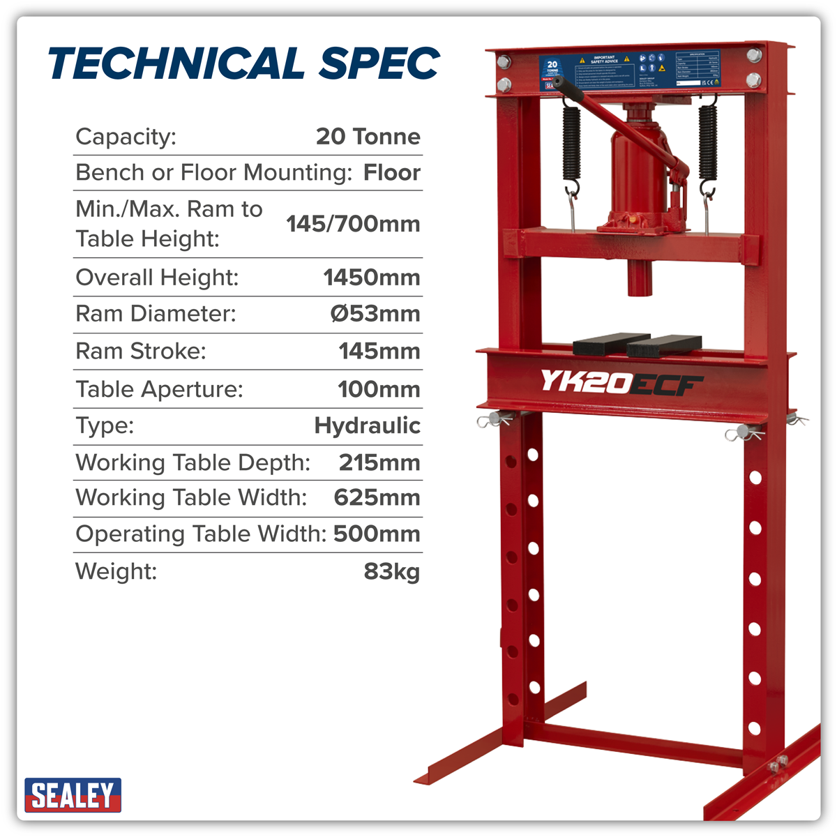 Sealey YK20ECF Hydraulic Floor Type Press 20 Tonne