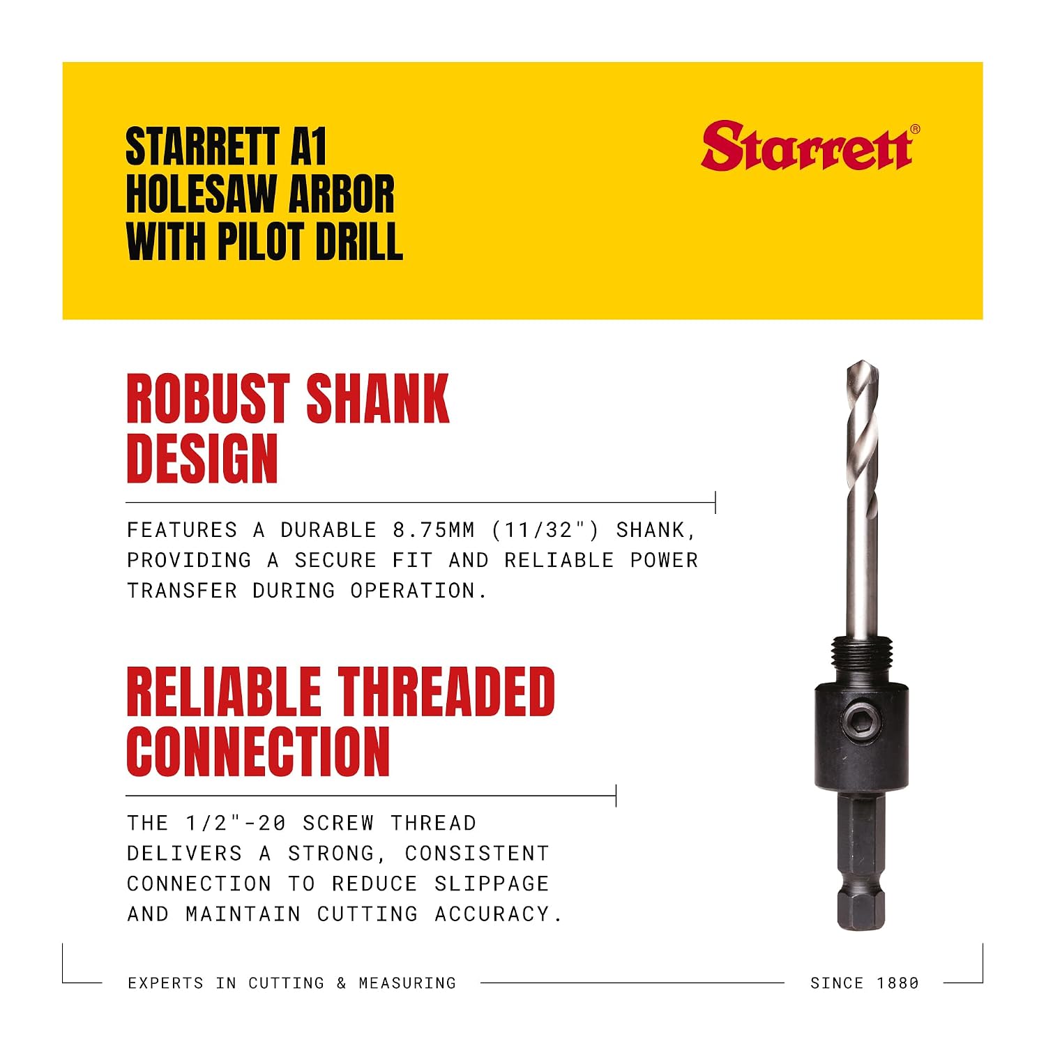 Starrett A1 Hole Saw Drive Arbor with HSS Pilot Drill