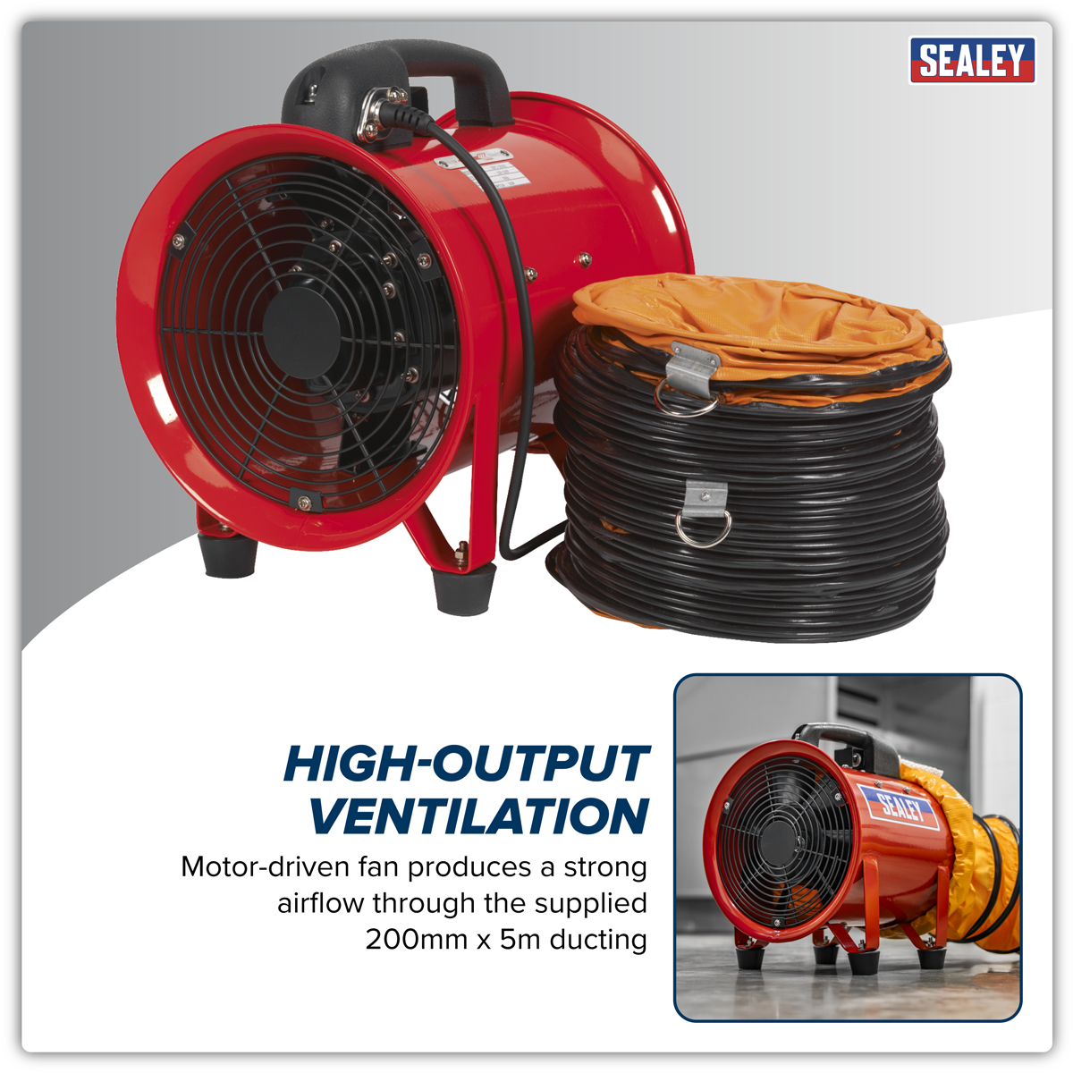 Sealey VEN200 Portable Ventilator 200mm with 5m Ducting