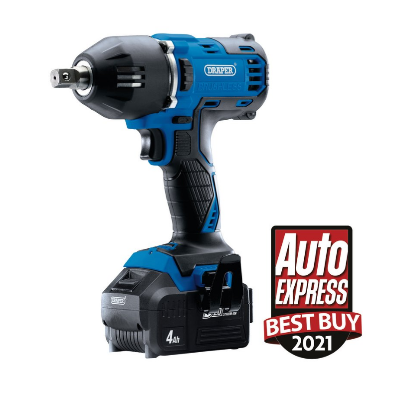 Draper 99251 D20 20V Brushless Mid-Torque Impact Wrench 1/2" 2 X 4.0Ah Batteries, 1 X Charger, 400NM