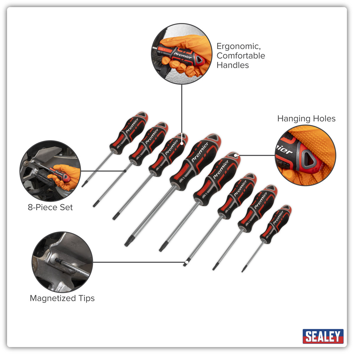 Sealey AK4323 Screwdriver Set 8pc Security TRX-Star* GripMAX® - Red