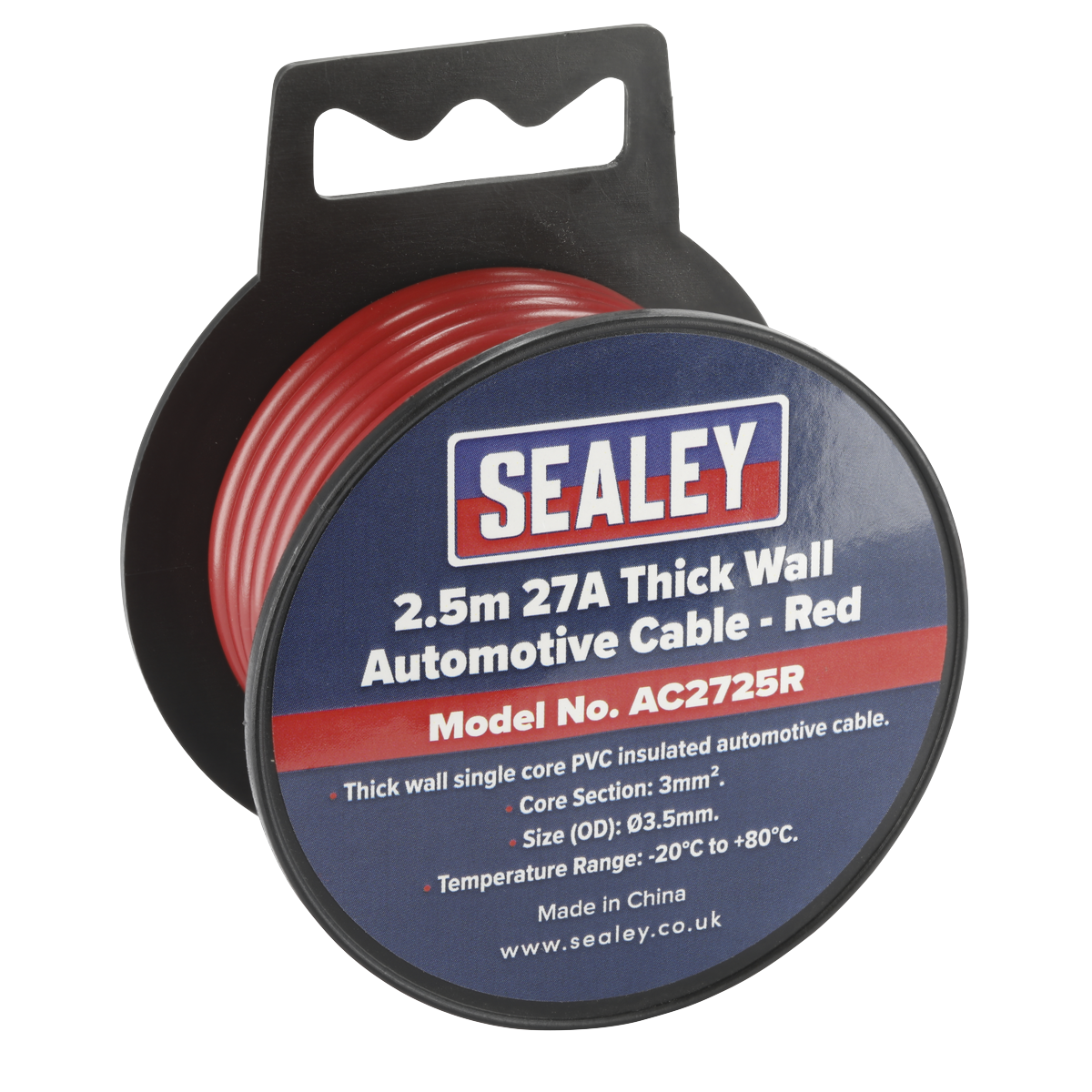 Sealey AC2725R Automotive Cable Thick Wall 27A 2.5m Red