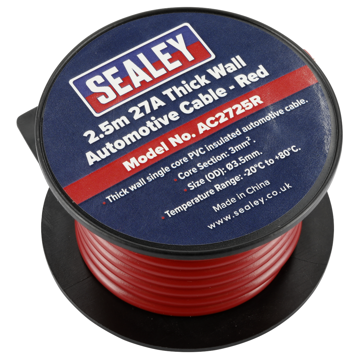 Sealey AC2725R Automotive Cable Thick Wall 27A 2.5m Red