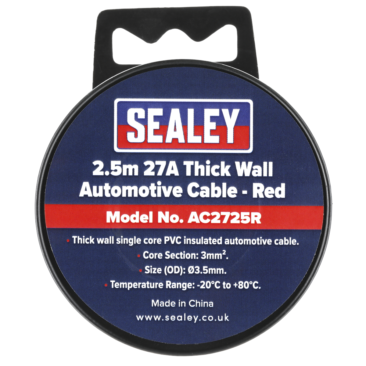 Sealey AC2725R Automotive Cable Thick Wall 27A 2.5m Red