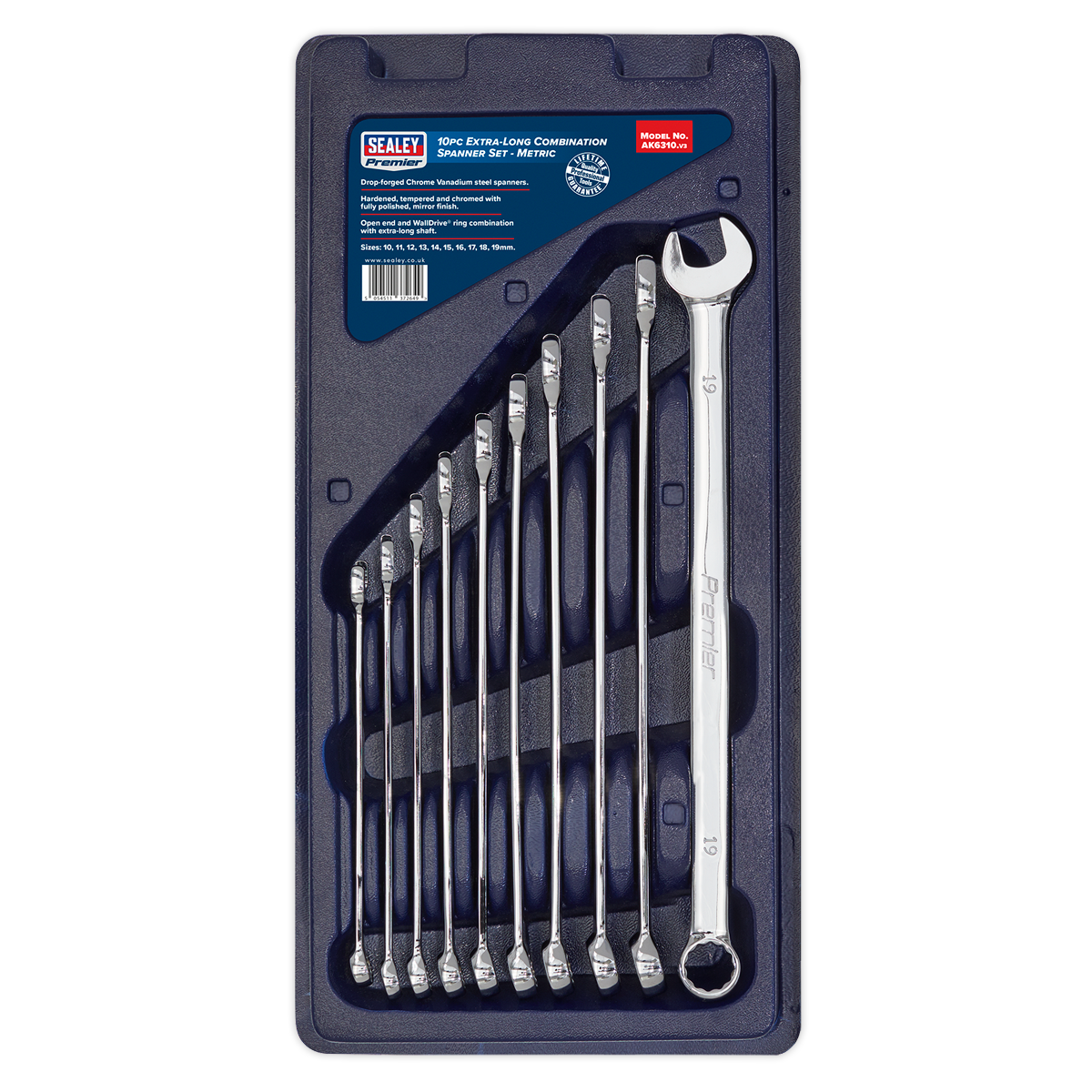 Sealey AK6310 Premier Extra-Long Combination Spanner Set 10pc