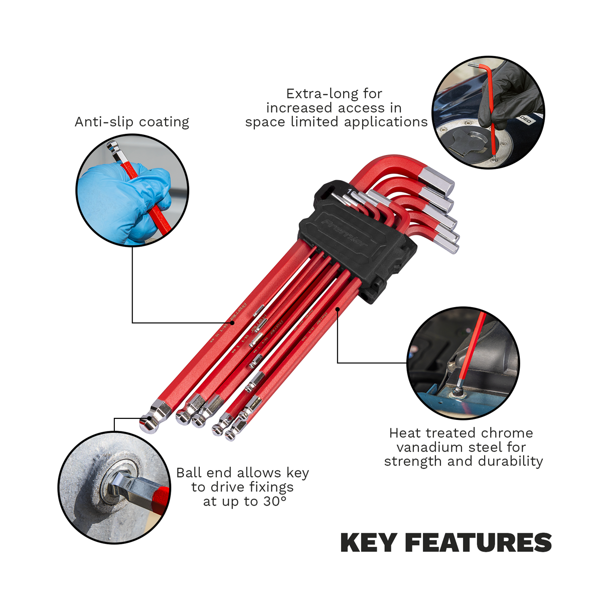 Sealey AK7164 Premier Extra-Long Ball-End Hex Key Set 11pc