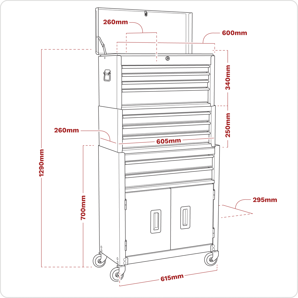 Sealey AP2200BBSTACK Topchest, Mid-Box & Rollcab 9 Drawer Stack - Red