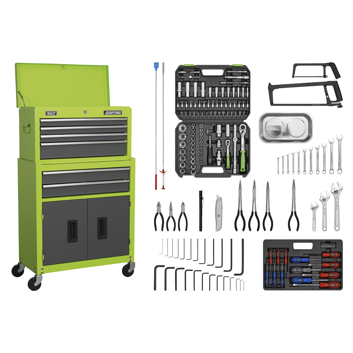 Sealey AP2200COMBOHV American PRO® Topchest & Rollcab Combination 6 Drawer with 170pc Tool Kit - Green/Grey