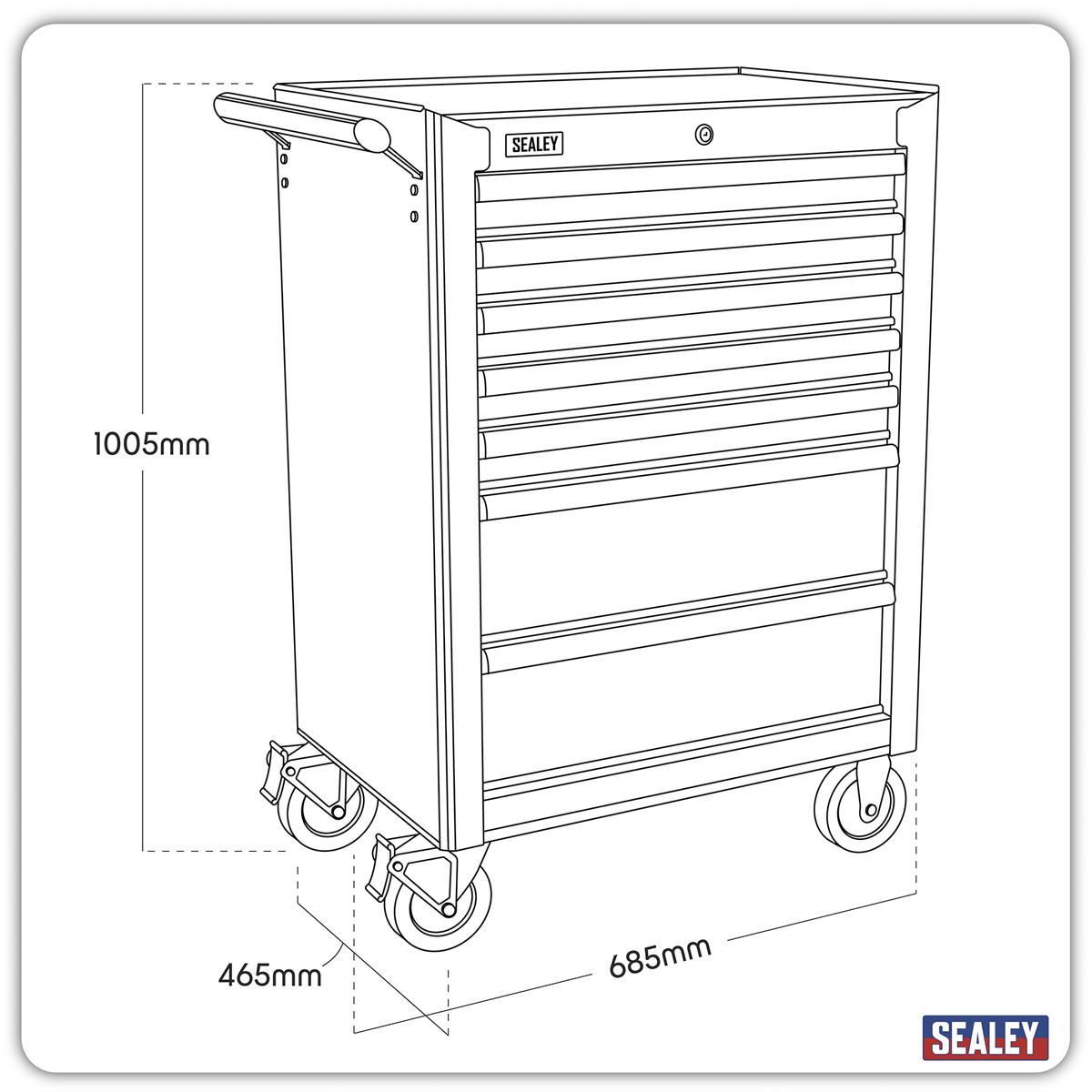 Sealey AP26479T Rollcab 7 Drawer with Ball Bearing Slides - Red