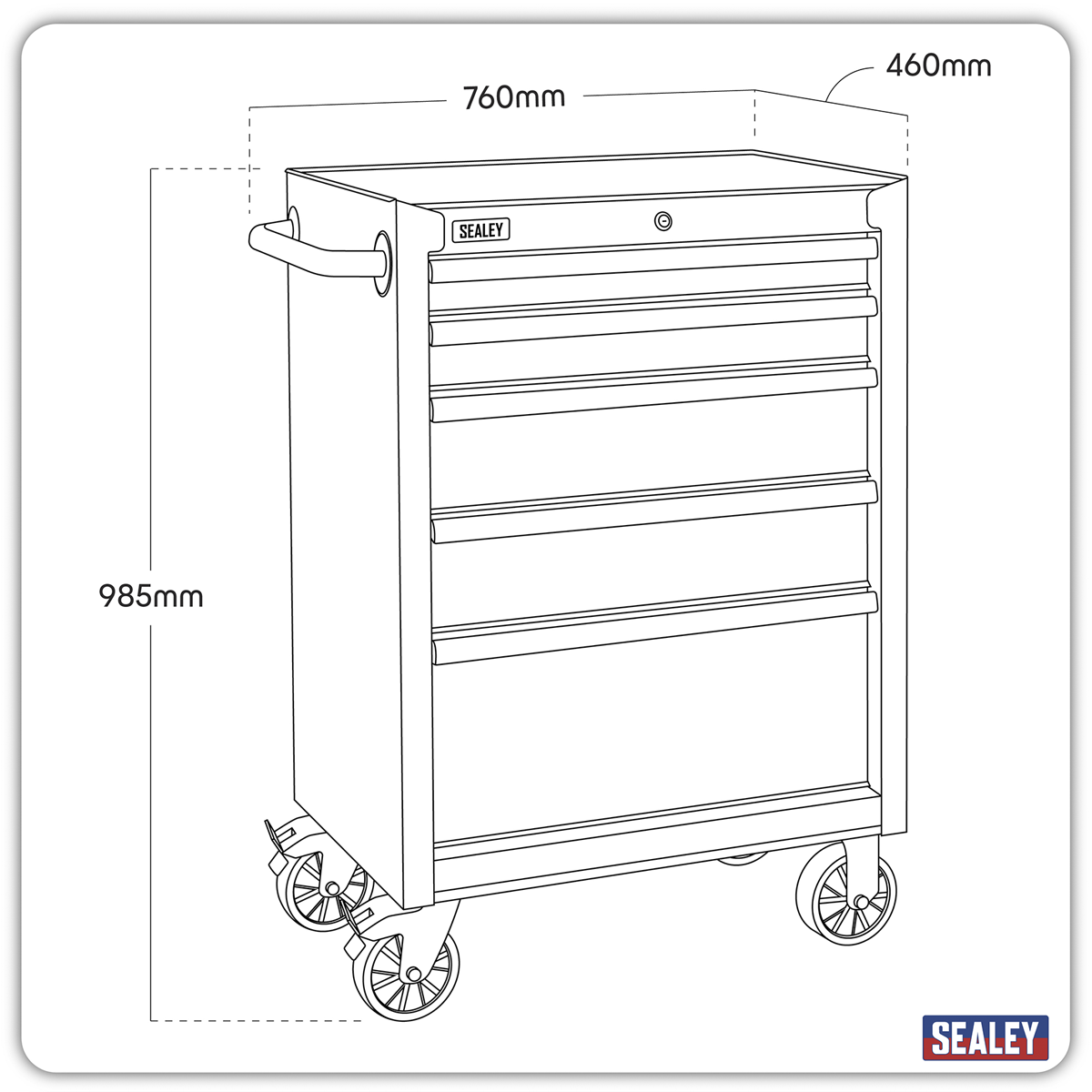 Sealey AP2705BE Rollcab 5 Drawer 680mm with Soft Close Drawers