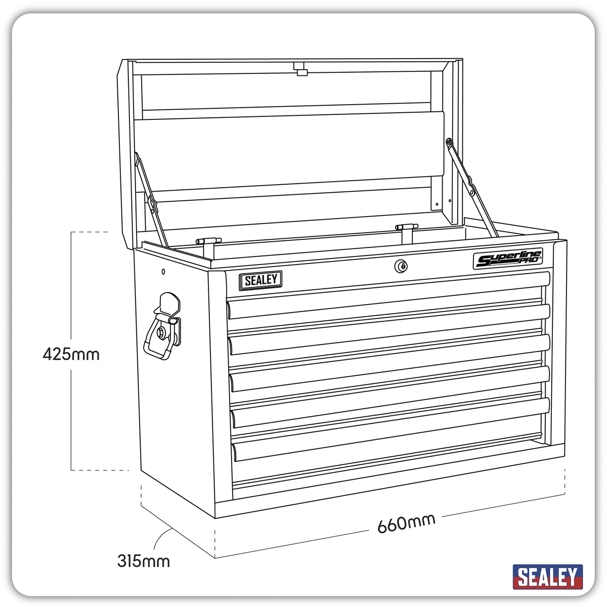 Sealey AP33059B Topchest 5 Drawer with Ball Bearing Slides - Black