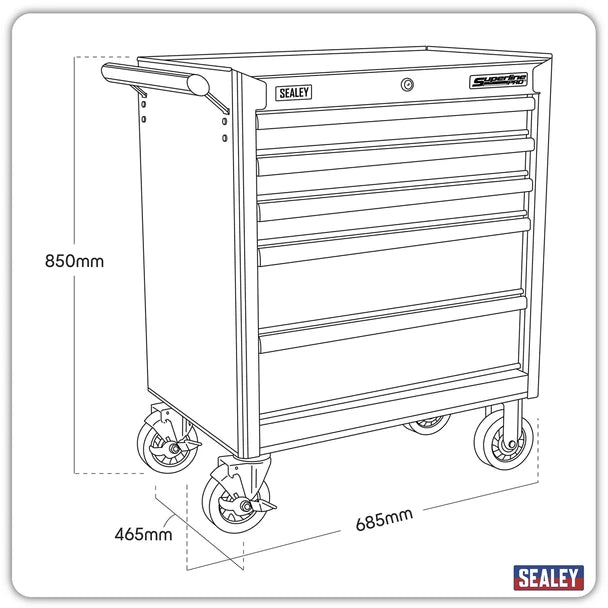 Sealey AP33459B Rollcab 5 Drawer with Ball Bearing Slides - Black