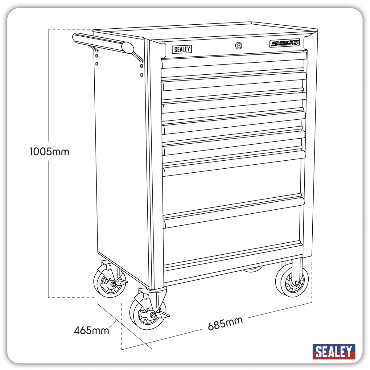 Sealey AP33479B Rollcab 7 Drawer with Ball Bearing Slides - Black