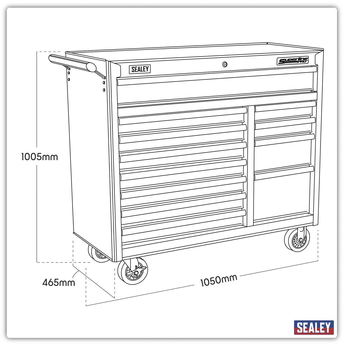 Sealey AP41120 Rollcab 12 Drawer with Ball Bearing Slides Heavy-Duty - Red